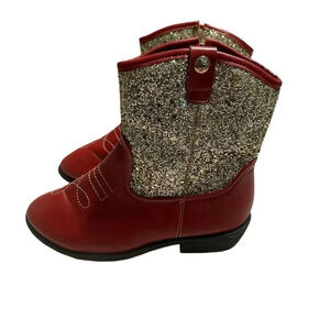 Bebe Girls Cowboy Boots Cowgirl Size 4 Red Gold Sparkle Blingy Ropers Zipper